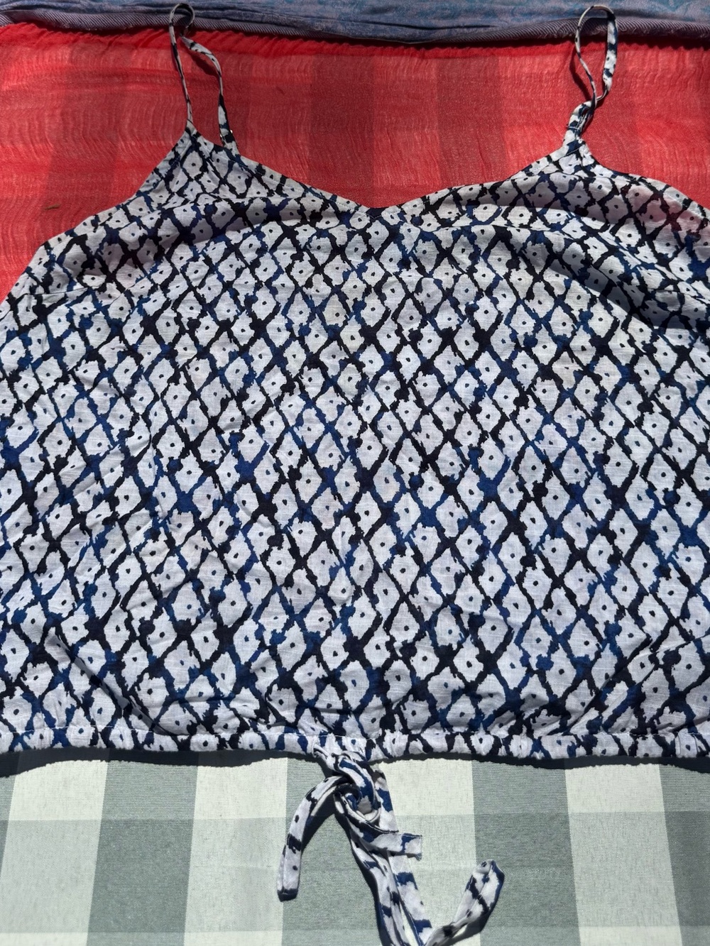 Lane Bryant Navy and White Geometric Tie-Hem Cami